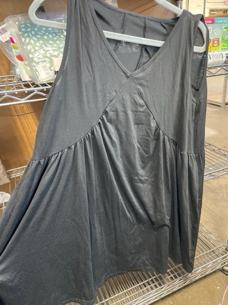 Condition photo showing Brand New for (Medium) Women Casual Sleeveless Dress Casual Loose Fit Solid Color Pleated V-Neck Dress Lounge Loose Fit Elegant Sundress