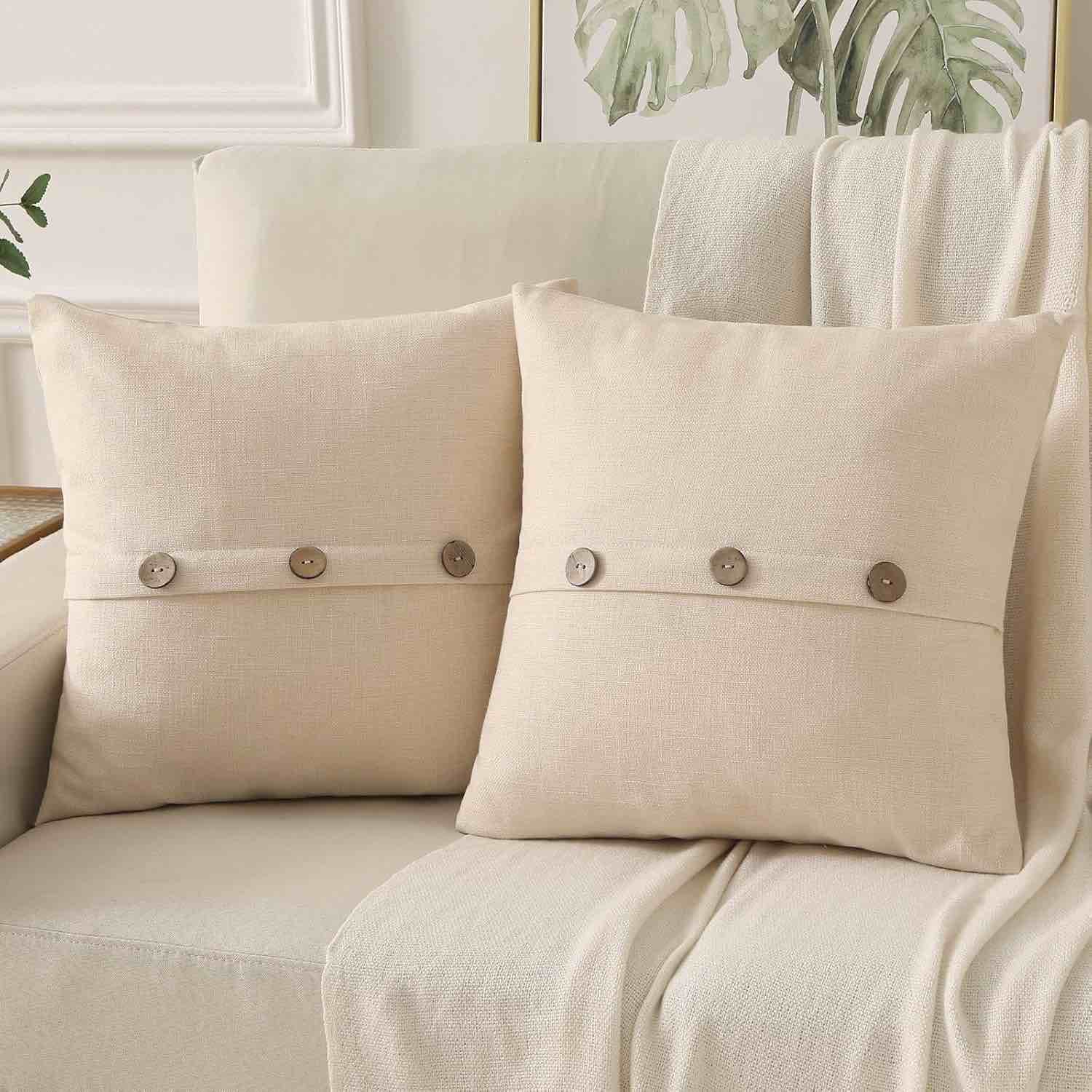 HAUSSY Beige Linen Decorative Throw Pillow Covers