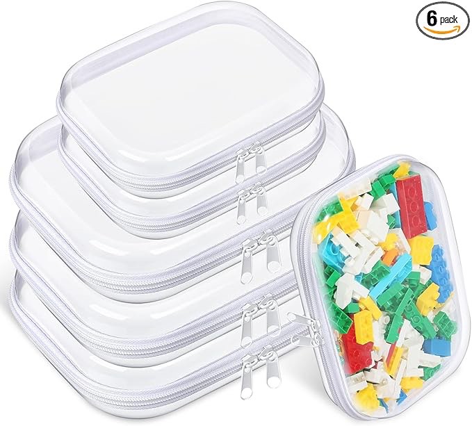 6 Pcs Hard Clear Zipper Case Transparent Zipper Hard Pouch for Snacks Makeup Bag Hard Plastic Cosmetic Bag with Zipper Portable Travel Organizer Bin for Cosmetics Makeup Storage(White,Medium,Small)