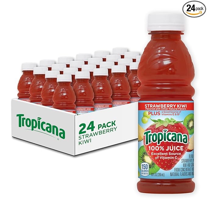 Tropicana 100% Strawberry Kiwi Juice, Single Serve, 10 Fl Oz Bottles (Pack of 24) - Real Fruit Juice, Vitamin C, B & E Rich, No Added Sugars, No Artificial Flavors