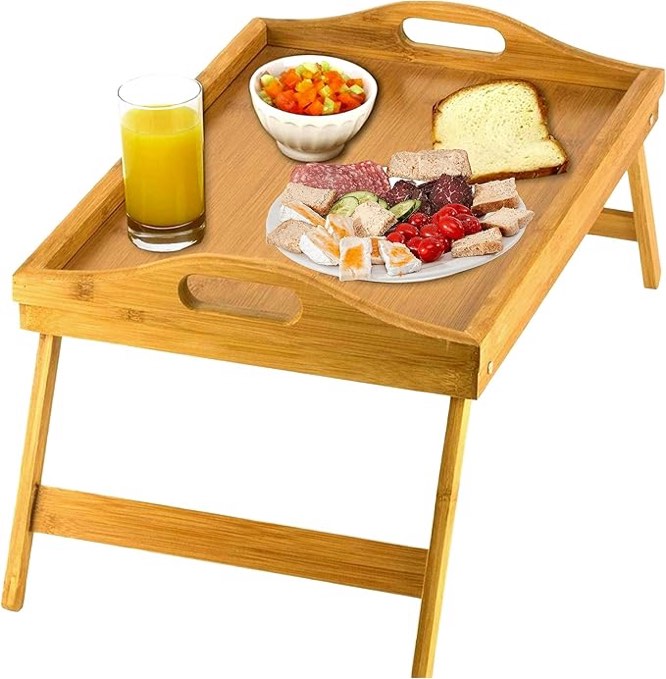 Home-it Bed Tray table with folding legs, and breakfast tray Bamboo bed table and bed tray with legs