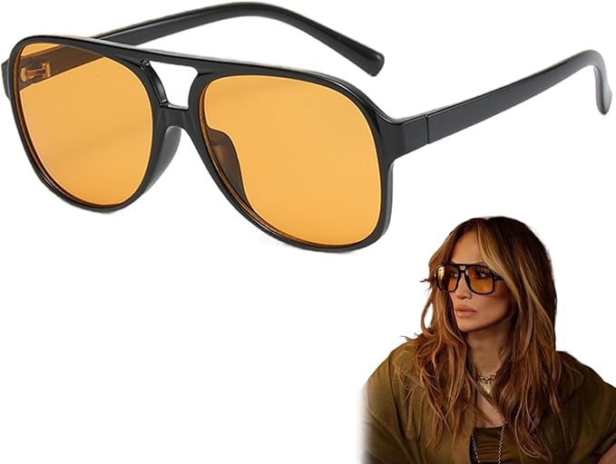 Sunglasses for Men Women 5.5x2.1 Inch Trendy & Vintage Sunglasses Easy Matching Black Frame Sunglasses with Orange Lens Fashion Accessories for Outdoor,Vintage Sunglasses