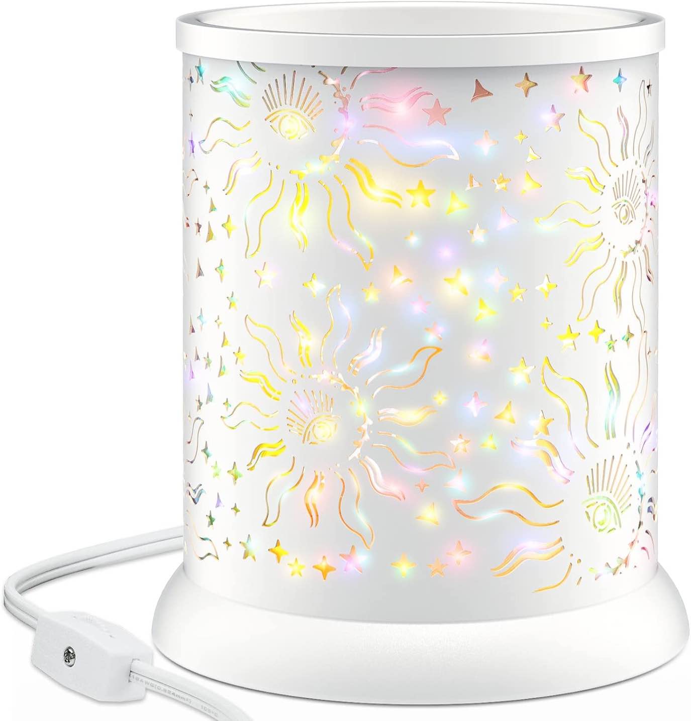 Wax Melt Warmer for Scented,Metal Wax Melt Warmer-Electric Wax Melt Warmer, Candle Warmer Sun Face Wax Burner Fragrance Warmer with 2 Edison Bulbs, Colorful Colors for Home Decor Accessories-White