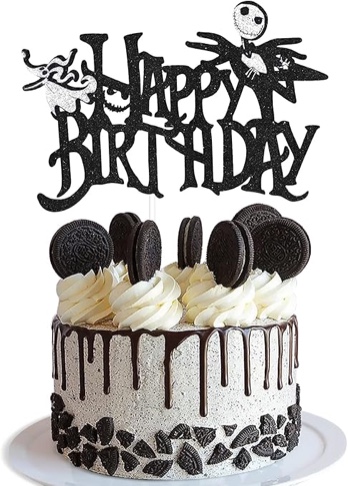 Halloween Birthday Cake Topper, Black Glitter Jack Skeleton, 1 Topper for 6-12 inch Cake, Premium Quality Dessert Decorating Cake Toppers