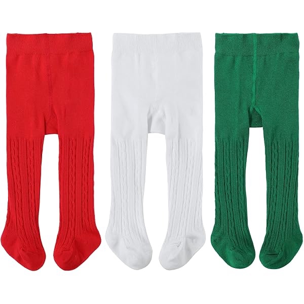 Zando Red & Green Striped Tights - Toddler Christmas Tights 2T-4T, Newborn to 24 Months, Warm Knit C