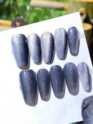 24 Pcs  Press on Nails Short Almond - SHANRUN Cute Fake Nails Press ons French Nail Art Tips Glue on Nails Full Cover False Nails with Cat's Eye Glitter Design Stick on Nails Acrylic Art Kit Design A1