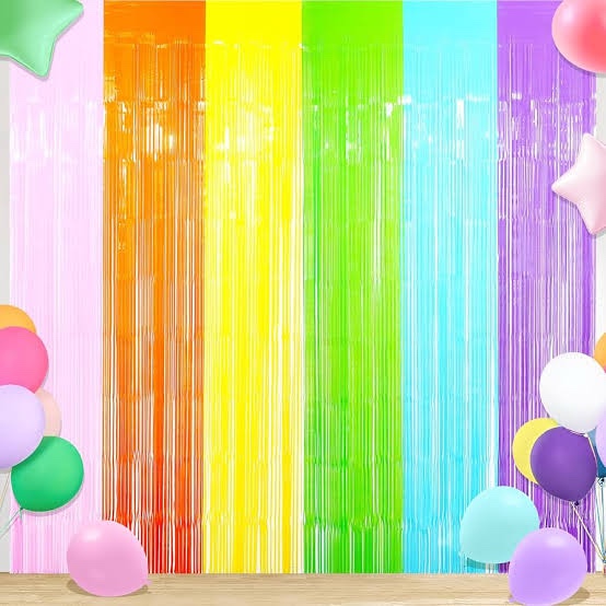 2Pack 3.3X6.6Ft Pastel Rainbow Foil Fringe Curtains Backdrop Decorations, Pastel Color Metallic Tins