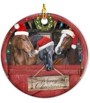 34HD Horse Gifts for Christmas, Cute Horse Christmas Ornament for Trees Wooden 2 Side Printed, Farm 
