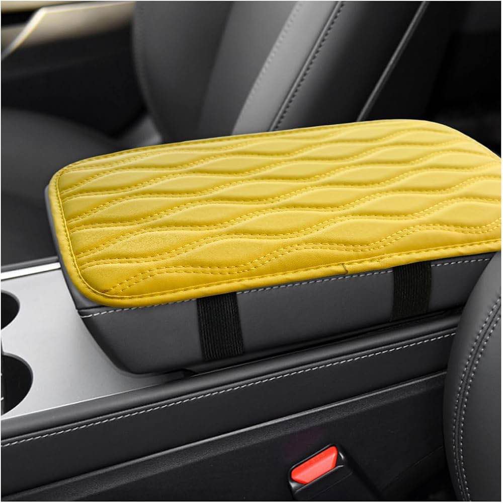 Sylvil Car Center Console Pad, 12.5"× 7.4" Leather Comfortable Auto Armrest Box Cover, Waterproof Vehicle Center Console Protector Pad, Universal Car Accessories for SUV Truck (Yellow)