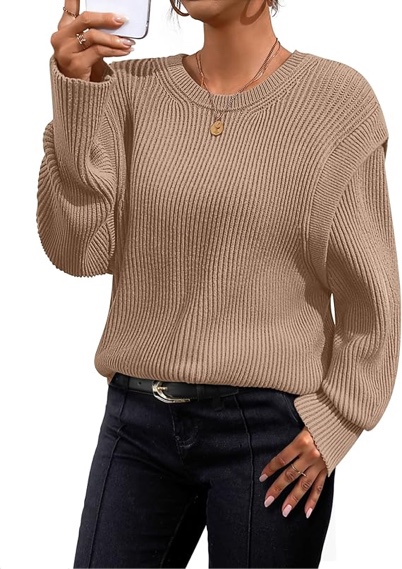 ZESICA Womens Oversized Long Sleeve Crew Neck Sweaters Ribbed Knit Tops Casual Pullover Sweater