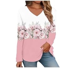 Business Casual Blouses for Women Floral V Neck Long Sleeve Tunic Tops Button Down Elegant Professional Shirts Dressy Fashion Attire Office Work Wear with Leggings Fall Clothing Pink Floral 3XL