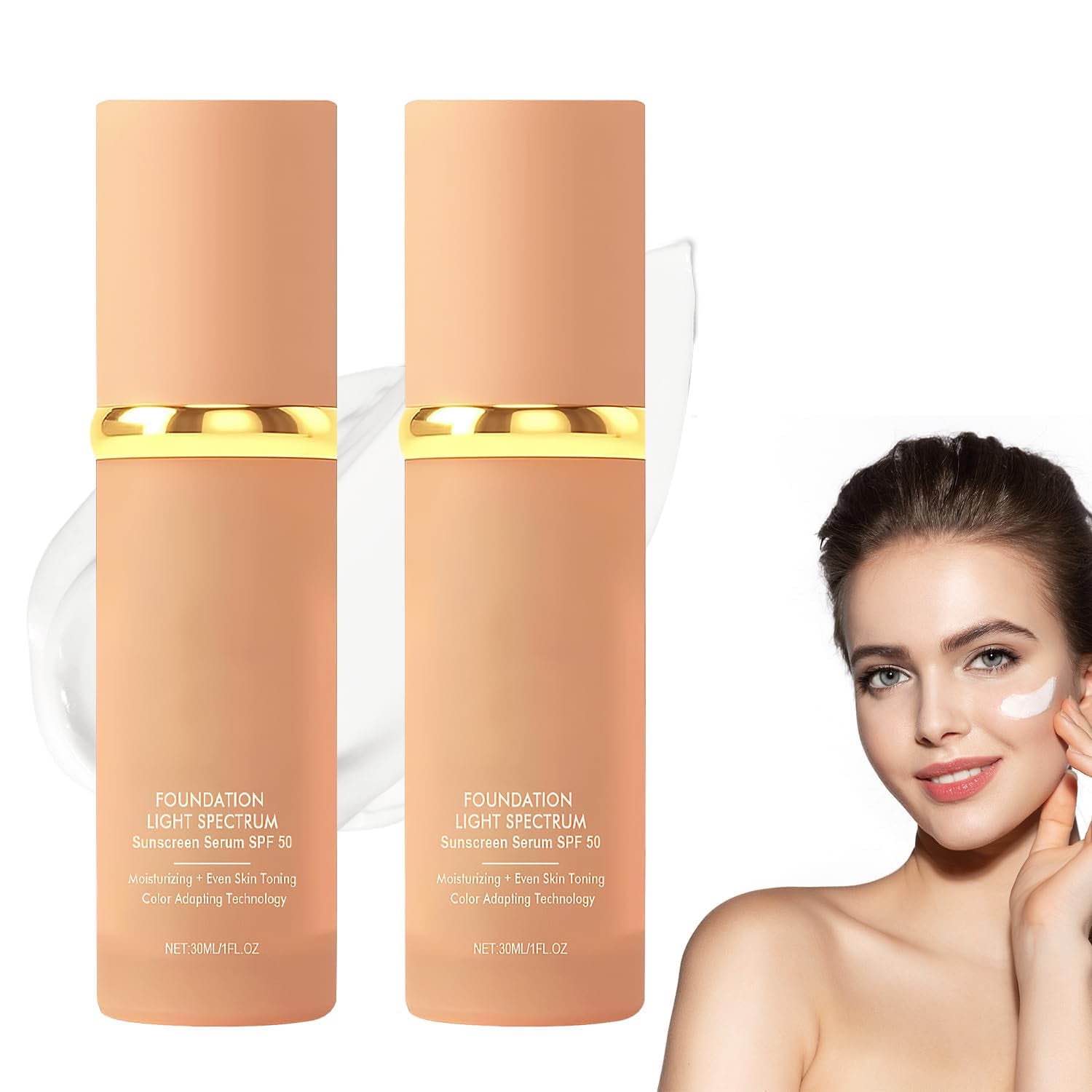 Match Cosmetics 4 in 1 Foundation Liquid, Foundation 4 In 1 - Medium Spectrum, Hydrating Medium Full Coverage Concealer with SPF 50+, Longwearing & Waterproof for Makeup (2Pcs, 30 ml/1 Fl.oz)