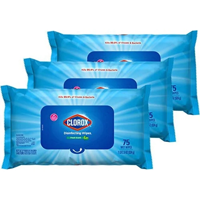 Clorox Disinfecting Wipes, Bleach Free, Household Essentials, Fresh Scent, Moisture Seal Lid, 75 Cleaning Wipes, Pack of 3 (New Packaging)