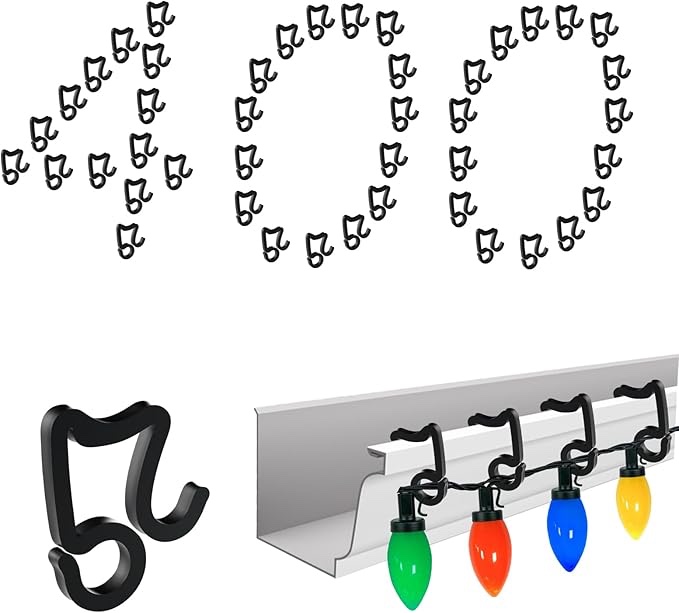 Gutter Clips for Hanging Hooks Outdoor Lights, Christmas String Light Plastic Clips, 400 Packs Black