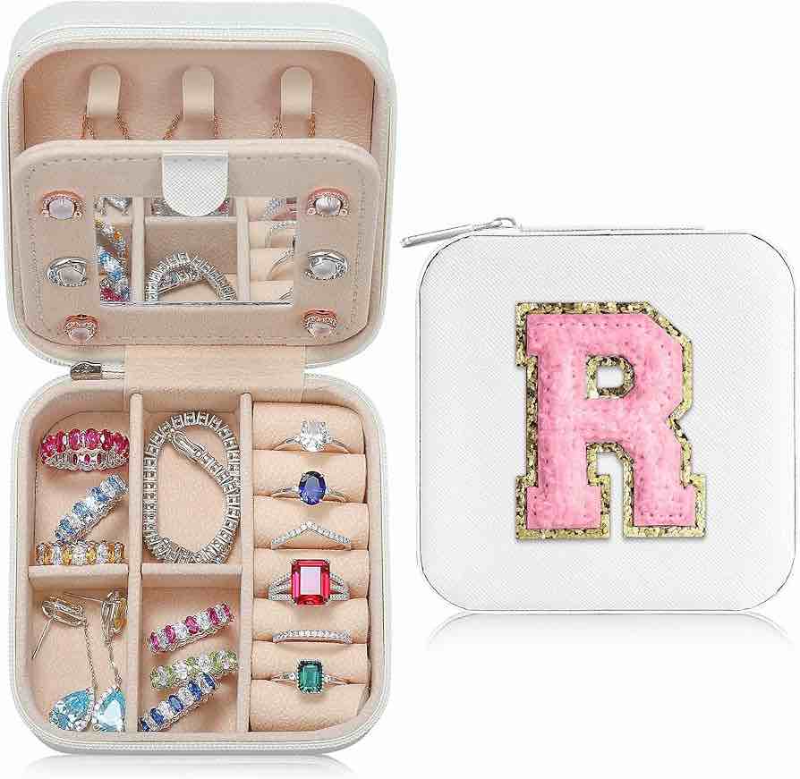 Parima Jewelry Organizer Box, Small Jewelry Box for Women Girls Initial R Travel Jewelry Case Small 