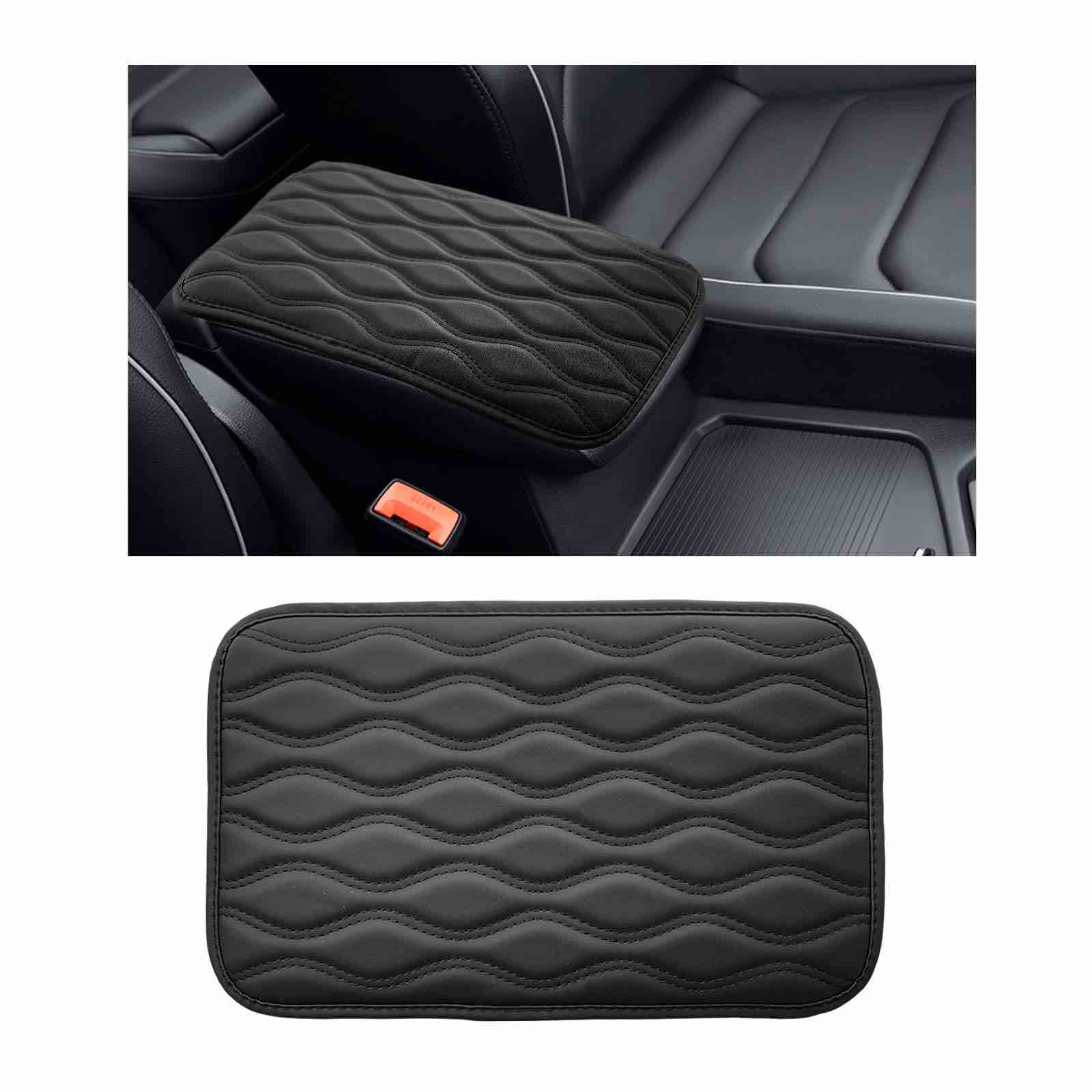 Car Center Console Pad, 12.5"× 7.4" Leather Comfortable Auto Armrest Box Cover, Waterproof Vehicle Center Console Protector Pad, Universal Car Accessories for SUV Truck (Black)