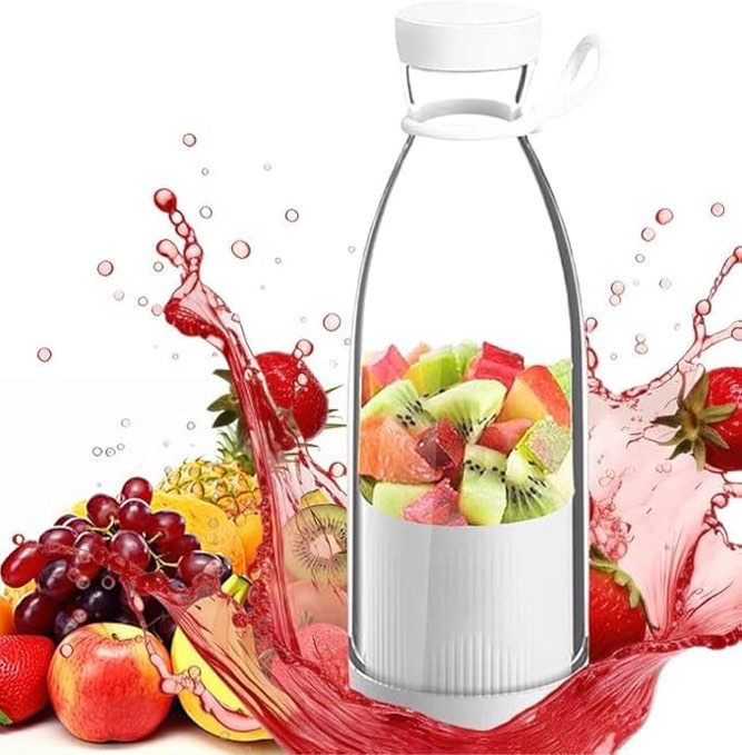 High-Power 6-Blade Portable Mini Juicer Make 380ml Fresh Smoothies & Nutritious Drinks Compact Design Upper & Lower Part Dimensions Large Juice Bowl | USB Portable Rechargeable Blender (white)