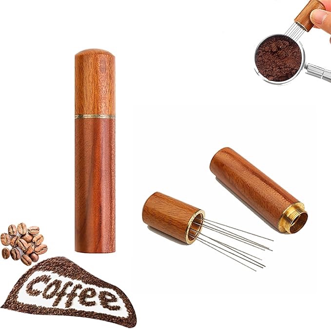 Generic Espresso Coffee Stirrer Professional Barista Hand Needle Type Distribution Tool 8 Needles 0.4mm Espresso Distribution Tools Natural Wood Handle coffee needle(Brown), small size, CNAUIBFIU151