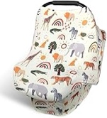 Rquite Baby Car Seat Cover - Breathable Canopy for Infants, Multi-use Nursing Cover for Breastfeeding, Stretchy and Comfortable for Boy or Girl Black Carnation Sunflower