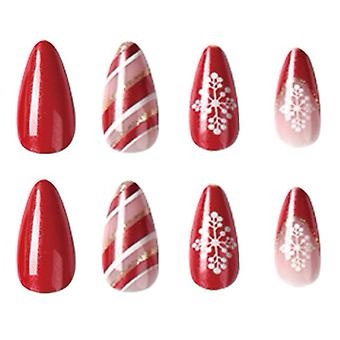 Christmas Press on Nails Short Square Fake Nails Christmas Holly Glitter Design Winter Red Press on Nails Gel Glossy Acrylic Nails Glue on Nails Kit 24Pcs 01.Christmas holly glitter