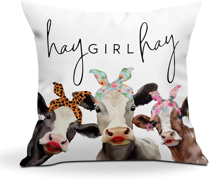 EIXU Western Cow Print Throw Pillow Covers: Western Decor Decorative 18x18 Pillow Cover Funny Cute Cow Decor Stuff Pillowcase for Cow Lovers