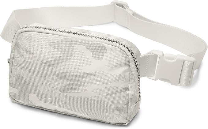 Tmustobe Adjustable Strap Athletic Fanny Pack Lounge Mini Waist Pack Zipper Pockets Workout Small Belt Bag for Women Men?White Camo?