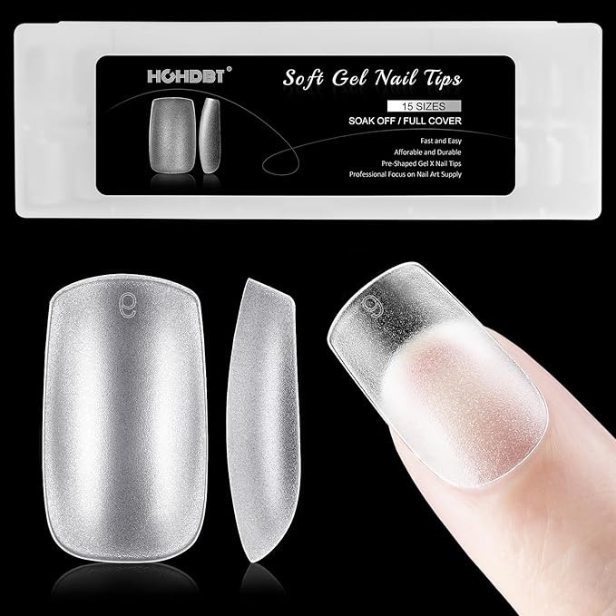HGHDBT Short Square Nail Tips - 300pcs Upgraded Matte Soft Gel X Full Cover Acrylic False Nails Extension Supplies - 15 Sizes