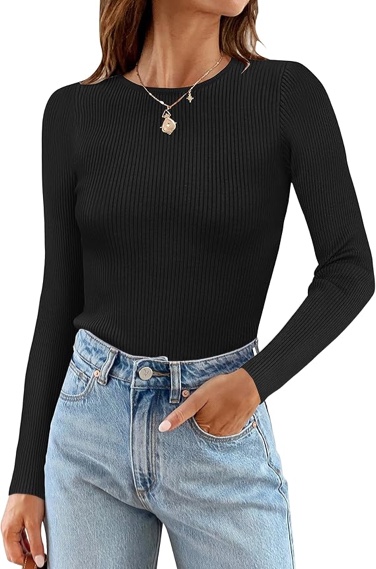 (Medium) ZCSIA Women's Long Sleeve Tops 2024 Fall Clothes Ribbed Knit Sweater Slim Fitted Casual Basic Tee Shirt