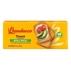 Bauducco Whole Wheat Toast - Delicious, Light & Crispy Toasted Bread - Whole Wheat - Ready-to-Eat Breakfast Toast & Sandwich Bread - No Artificial Flavors - 5.00 oz (Pack of 1)