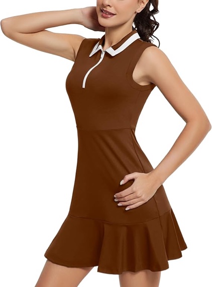 (Small) Womens Tennis Golf Dress with Shorts and Pockets Polo Zipper Neckline Sleeveless Two-Piece Workout Athletic Dresses