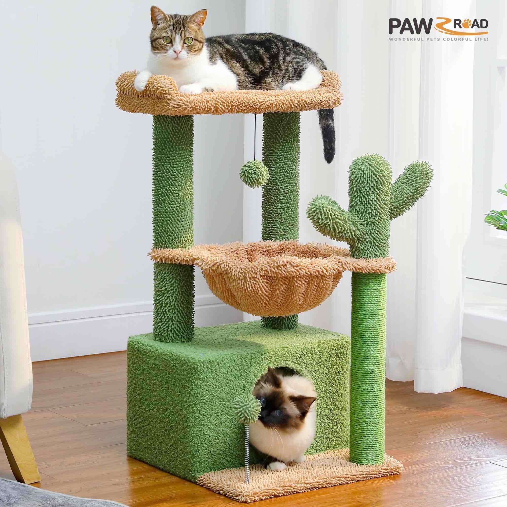 Cat Tree Indoor Large cat condo with cat Scratching Post perches Caves Hammock Sisal Scratching Posts Cozy Basket
