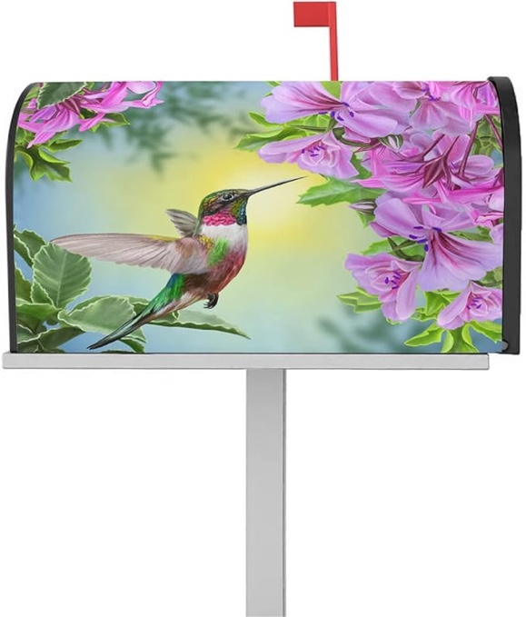 Spring Hummingbirds Mailbox Covers Magnetic,Bird and Blooming Flowers Floral Farmhouse Mailbox Cover Standard Size 21"x 18",Waterproof Mailbox Wraps Post Letter Box Garden Yard Home Decor for Outdoor