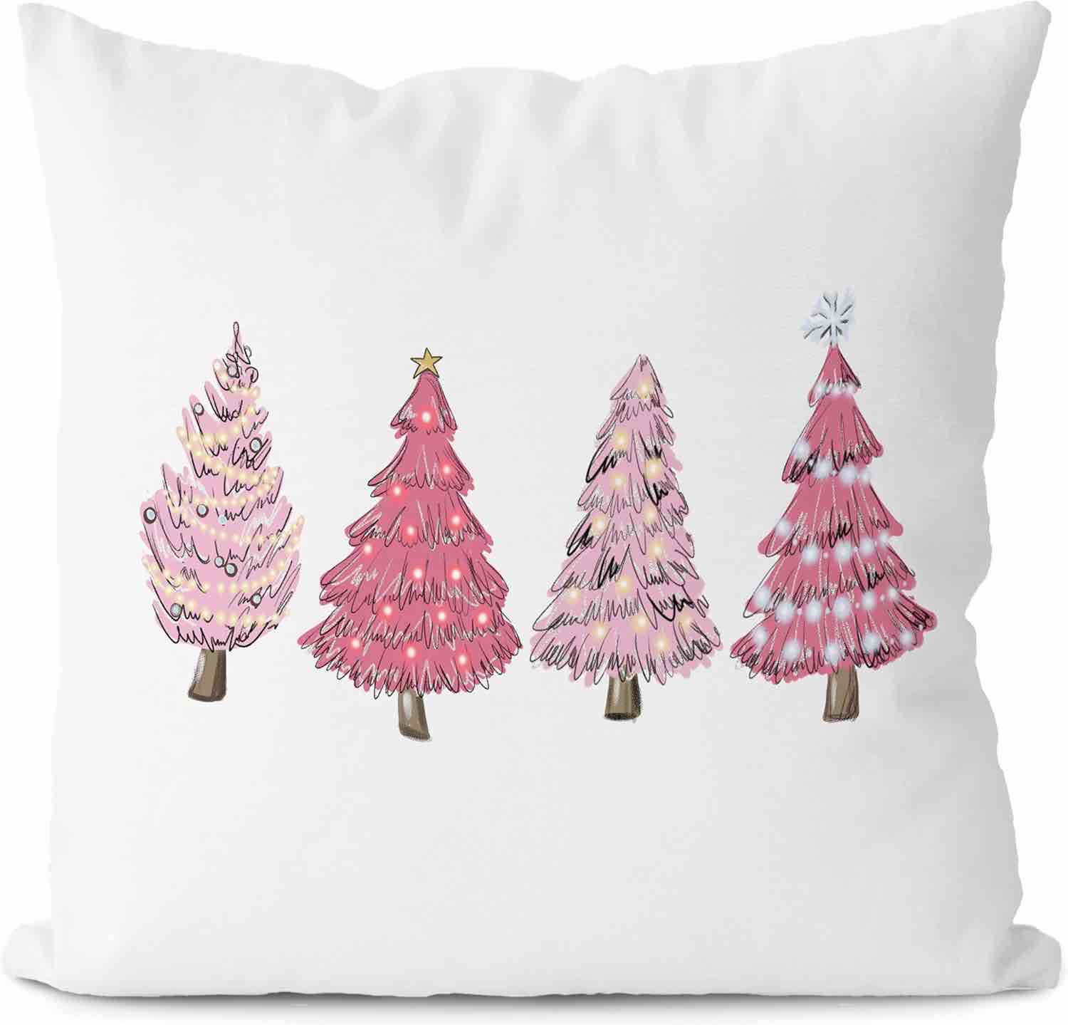 Supwhd Pink Christmas Tree Santa Pillow Covers 18x18 Set of 2, Retro Pink Santa Christmas Tree Throw Pillows Cover, Pink Santa Christmas Pillows Decorative Throw Pillows for Couch Living Room Bedroom