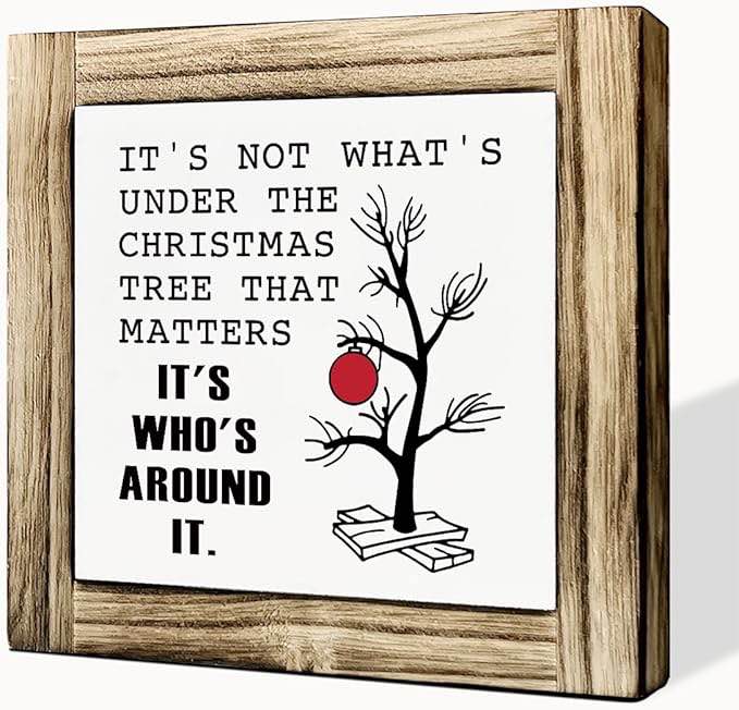 Gvacmt Christmas Wooden Plaque Sign, Rustic Pine Wood Decor, 5.9x5.9 Inches, Tabletop Mount, Perfect for Home, Office, Gift