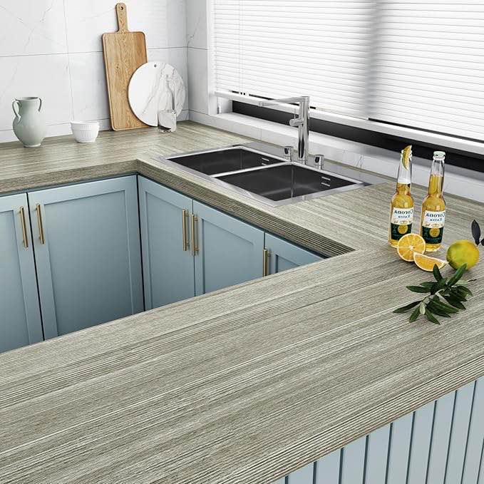 Wallercity Grey Wood Contact Paper for Countertops Table Gray Peel and Stick Wallpaper Self Adhesive Wood Grain Wallpapers Natural Wood Look Wall Paper Roll for Cabinets Shelf Liner 15.8x236 Inches