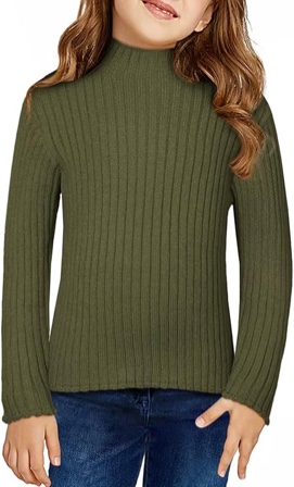 Girls Turtleneck Sweater Kids Casual Long Sleeve Knitted Slim Fit Pullover Tops 7-15 Years (2XL) 