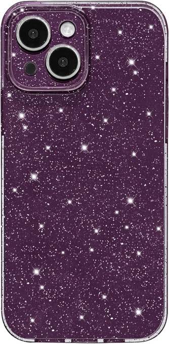 Hython Case for iPhone 14 Case Glitter, Cute Sparkly Clear Glitter Shiny Bling Sparkle Cover, Anti-Scratch Soft TPU Thin Slim Fit Shockproof Protective Phone Cases for Women Girls, Dark Purple Glitter