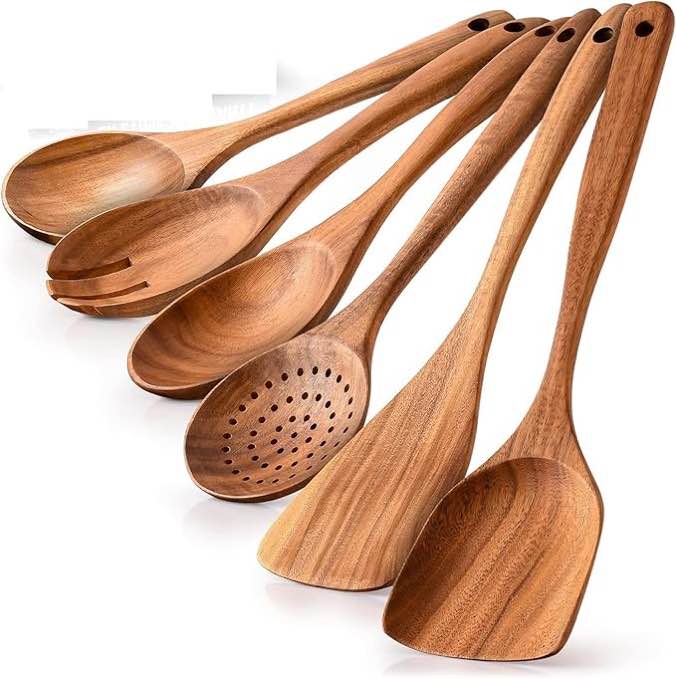 haksen 6pcs wooden spoons for cooking, non-stick wooden spoons set comfortable grip wooden utensil set for non-stick pan