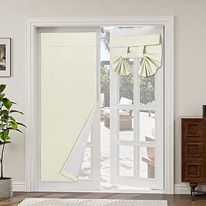Easy-Going 100% Blackout Linen Look French Door Blind, Thermal Insulated Privacy Tie Up Curtains for Glass Door, 2 Panels, 26x68 inch, White
