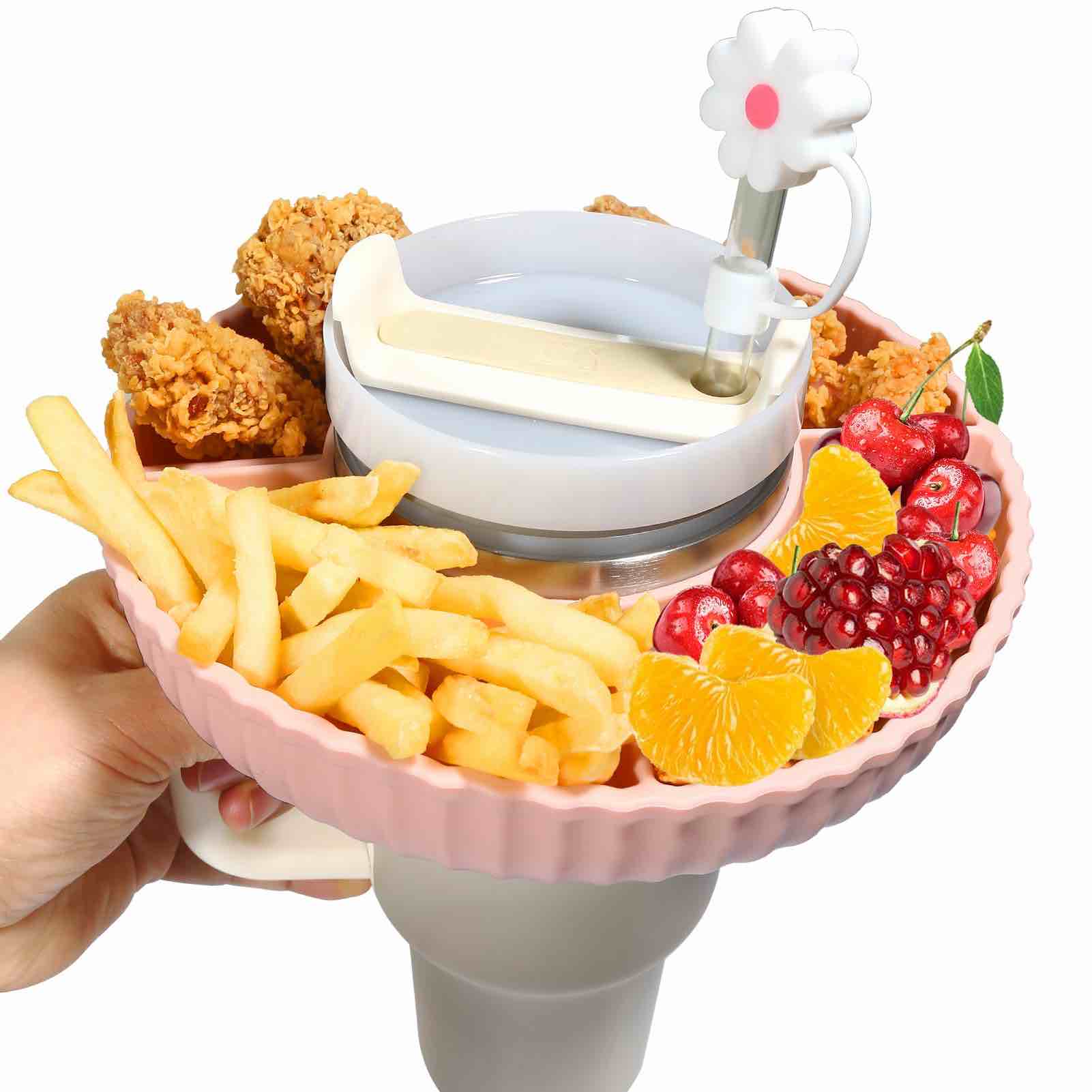 yiliuoer Stanley 40 oz Tumbler with Handle,Stanley Cup Accessories,Stanley Snack Tray,Reusable Snack Ring for Stanley Cup,Snack Bowl Cream for Car Cup Holder,Party (Pink Snack Bowl)