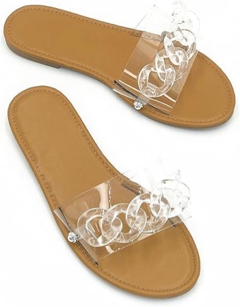 Powerpurlife Ladies slipper shoes chain style bands style outdoor indoor flat with sandals.