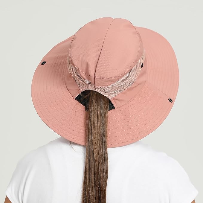 Ponytail Beach Sun Hat for Women - Wide Brim Summer Beach Outdoor UV Protection Cap
