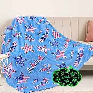Unique Gifts Toys for Kids Star Blanket Boys Girls Glow in The Dark Blanket Birthday Christmas Valentine's Day Gifts Teen Soft Warm Blue Blanket Stars Stripes Throw Blankets All Season 40 "x 50"