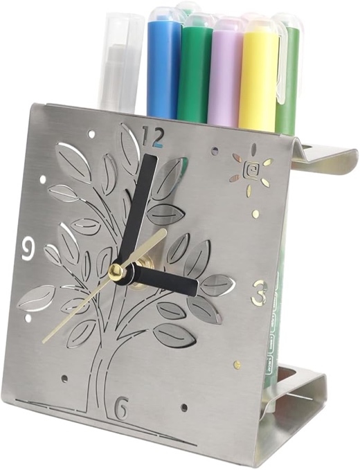 Wowgreatbei 2 in 1 Pen Holder, Clock Pen Holder for Desk, Stainless Steel Desk Pencil Holder, Gift Idea Gadget, Pencil Holder Desk Organizer for Home, Office (Tree)
