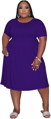 tycorwd women's plus size casual midi dress summer short sleeve beach dress swing flowy tiered dresses purple 3xl