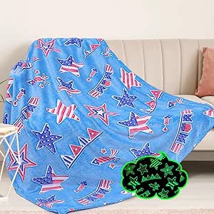 Unique Gifts Toys for Kids Star Blanket Boys Girls Glow in The Dark Blanket Birthday Christmas Valentine's Day Gifts Teen Soft Warm Blue Blanket Stars Stripes Throw Blankets All Season 40 "x 50"