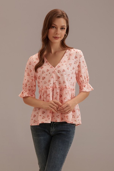 RoseSeek Women's Floral V Neck Blouses Dressy Flounce Sleeve Ruffle Hem Peplum Shirts Short Sleeve Tops Orange Small