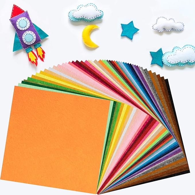 Colored Felt Sheets - 3.7 x 3.7 inches & 1mm Thick Non-Woven Fabric for DIY Craft Fabric, Cutting, Sewing, Shaping Suitable for Kindergarten Toys, Home Decoration