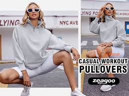 (Size M) Zeagoo Women Sweatshirts Quarter Zip Stand Collar Pullovers Fleece Workout Hoodies Y2K Clothes