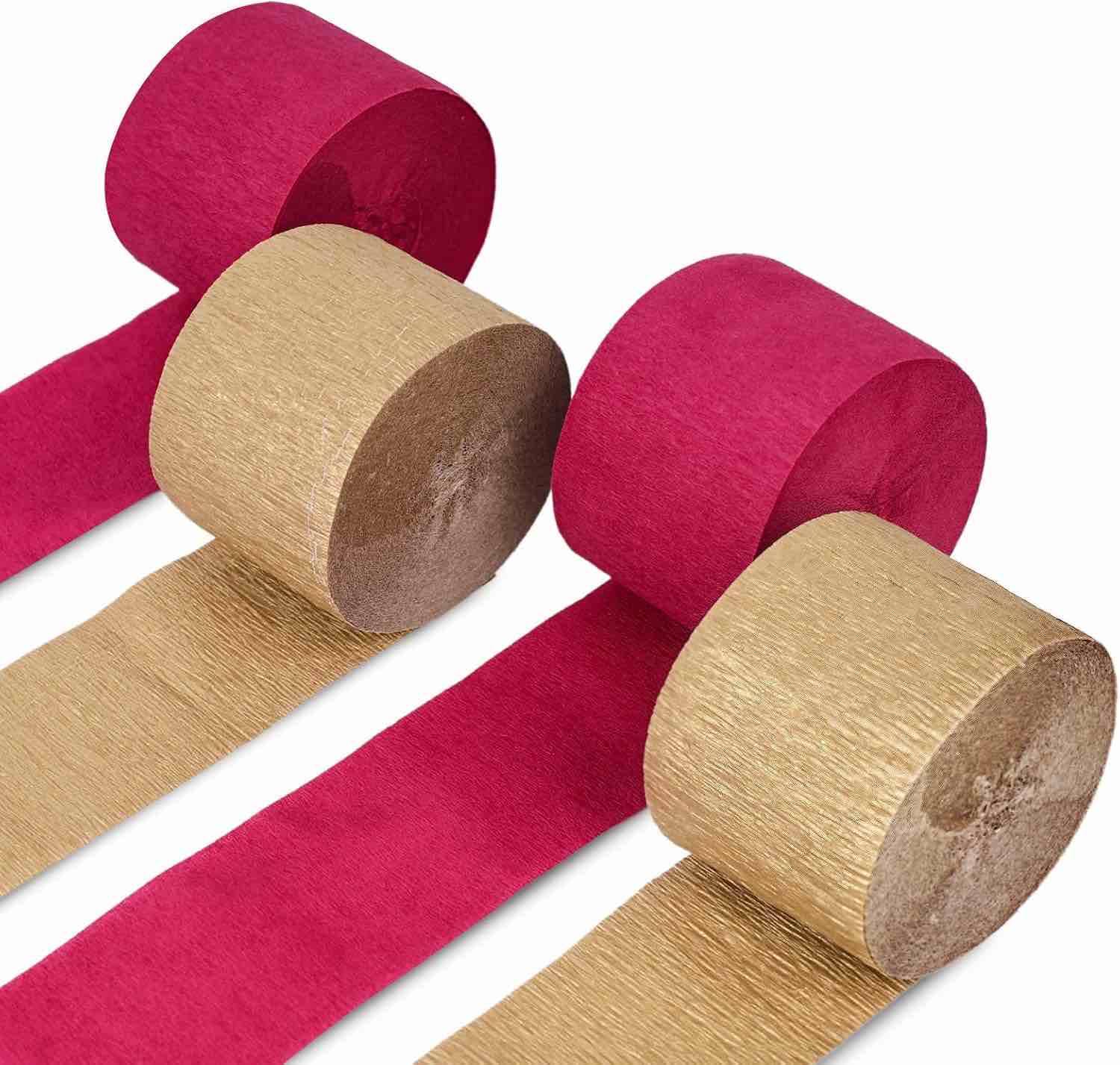 Koogel 4 Crepe Paper Rolls, Gold Red Crinkled Paper Crepe Paper Streamers Party Decorations for Paper Crafts Birthday Wedding 1.8 Inch x 82 Ft/Roll